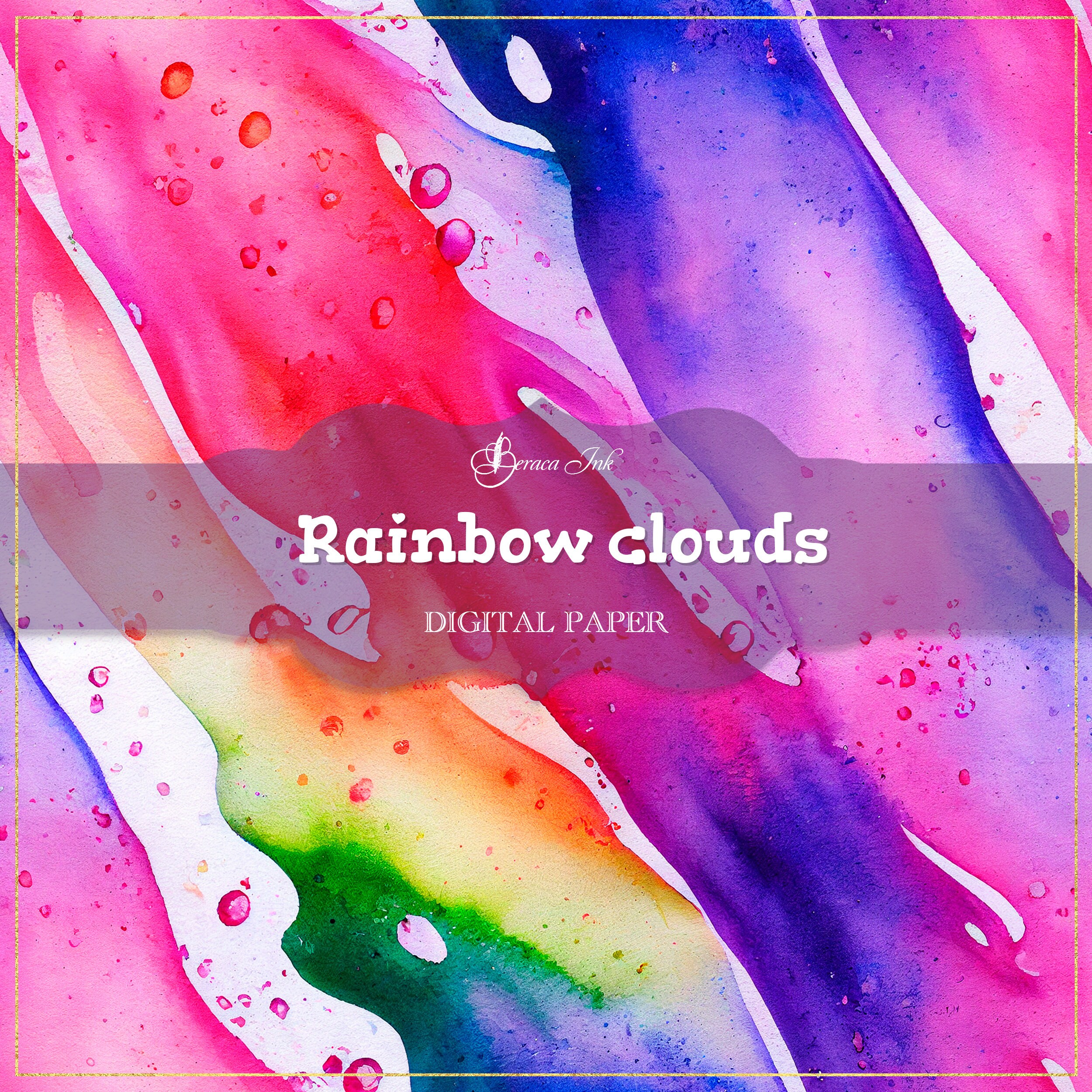 Rainbow Clouds Digital Paper, Seamless Pattern, Watercolor Rainbow ...