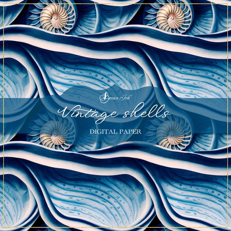 Shell Digital Paper Vintage Shells Digital Paper, Seamless Chinoiserie Pattern, Repeat ...