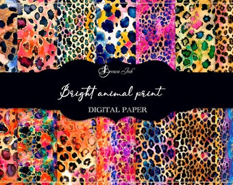 Bright animal print digital paper, seamless pattern, tiger print wallpaper, leopard print background, wrapping paper, fabric design