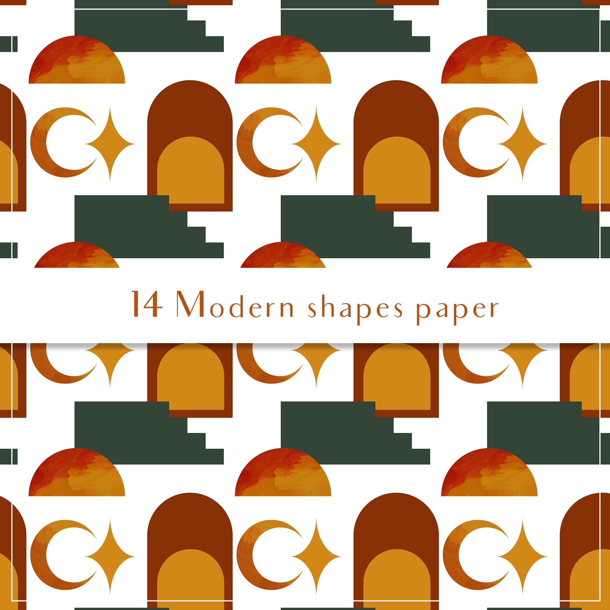 Modern Shapes Digital Paper, Seamless Pattern, Abstract Objects, Boho ...