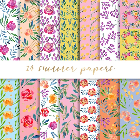 Summer digital paper, floral papers, watercolor flower paper, flower digital paper, floral pattern, summer planner,floral paper pack