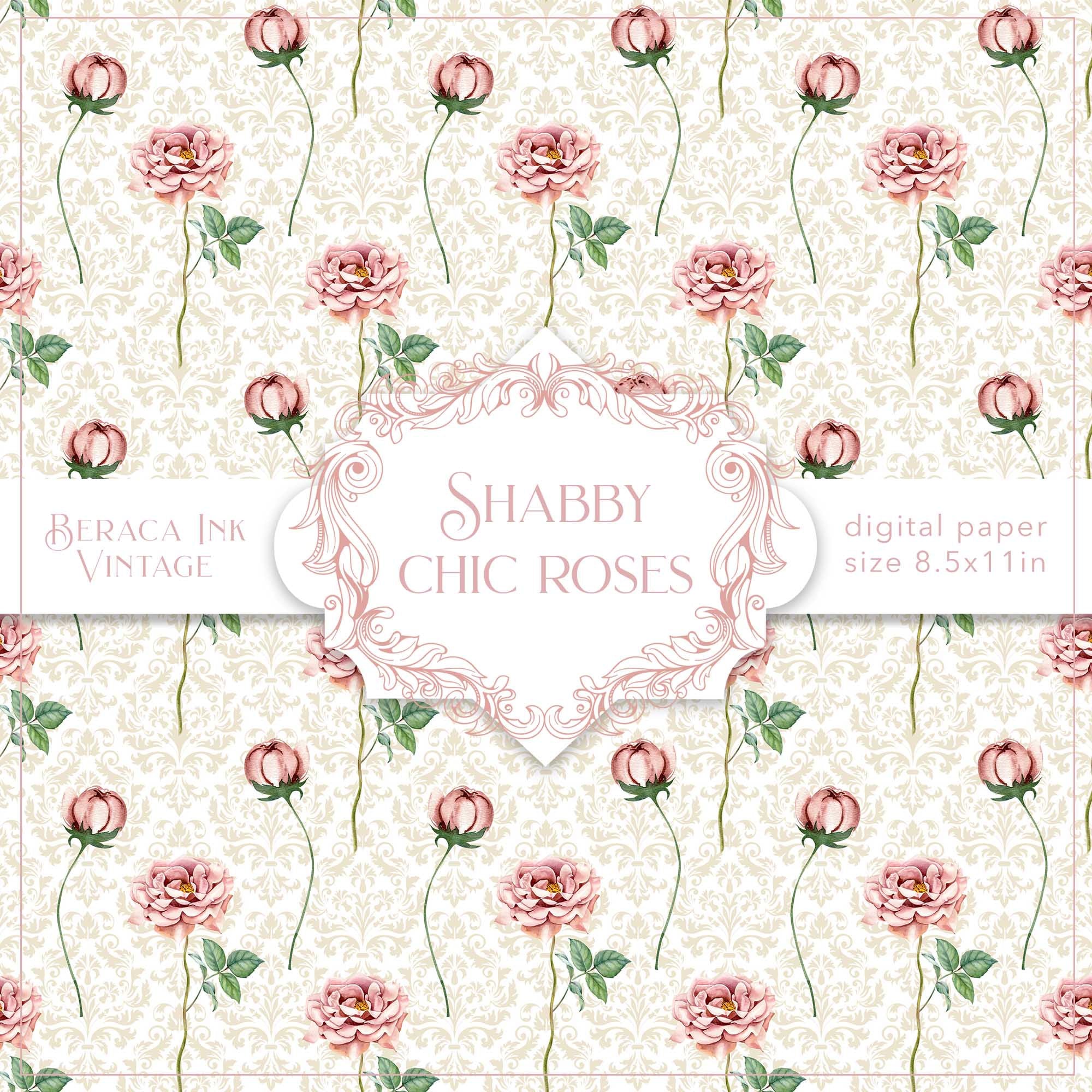 Shabby Chic Roses Digital Paper, Seamless Pattern, Vintage Wallpaper ...
