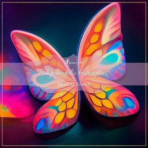 Psychedelic butterflies digital paper, colorful background, pink butterflies scrapbooking, rainbow butterfly paper, junk journal supplies image 3