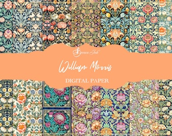 Digitaal papier van William Morris, naadloos vintage bloemenpatroon, bloemenbehang, decoratieve ongewenste dagboekpagina's, herhaalpapier van stof
