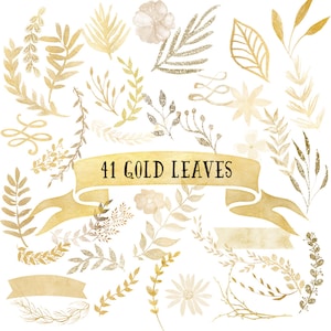 Gold leaves clipart, Glitter Clipart, Gold clipart, Gold leaf, Gold clip art, gold foliage, Glitter clip art, gold logo, gold flower