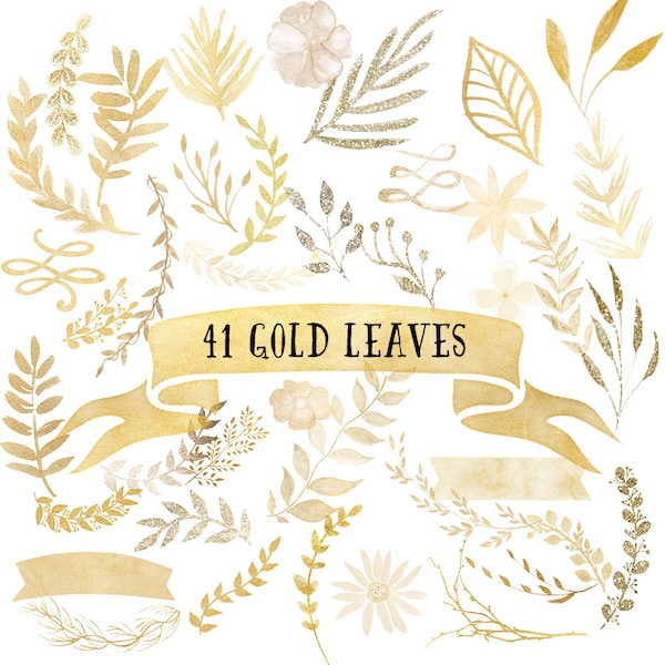 Bladgouden clipart, Glitter Clipart, Gouden clipart, Bladgoud, Gouden illustraties, gouden gebladerte, Glitter illustraties, gouden logo, gouden bloem