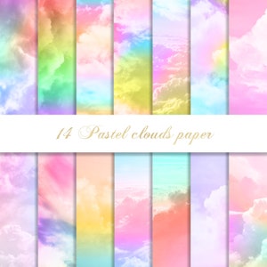 Papel digital de nuvens pastel, céu pastel, fundo de arco-íris ombre, pastel gradiente, papel de berçário, aquarela pastel, chá de bebê, planejador