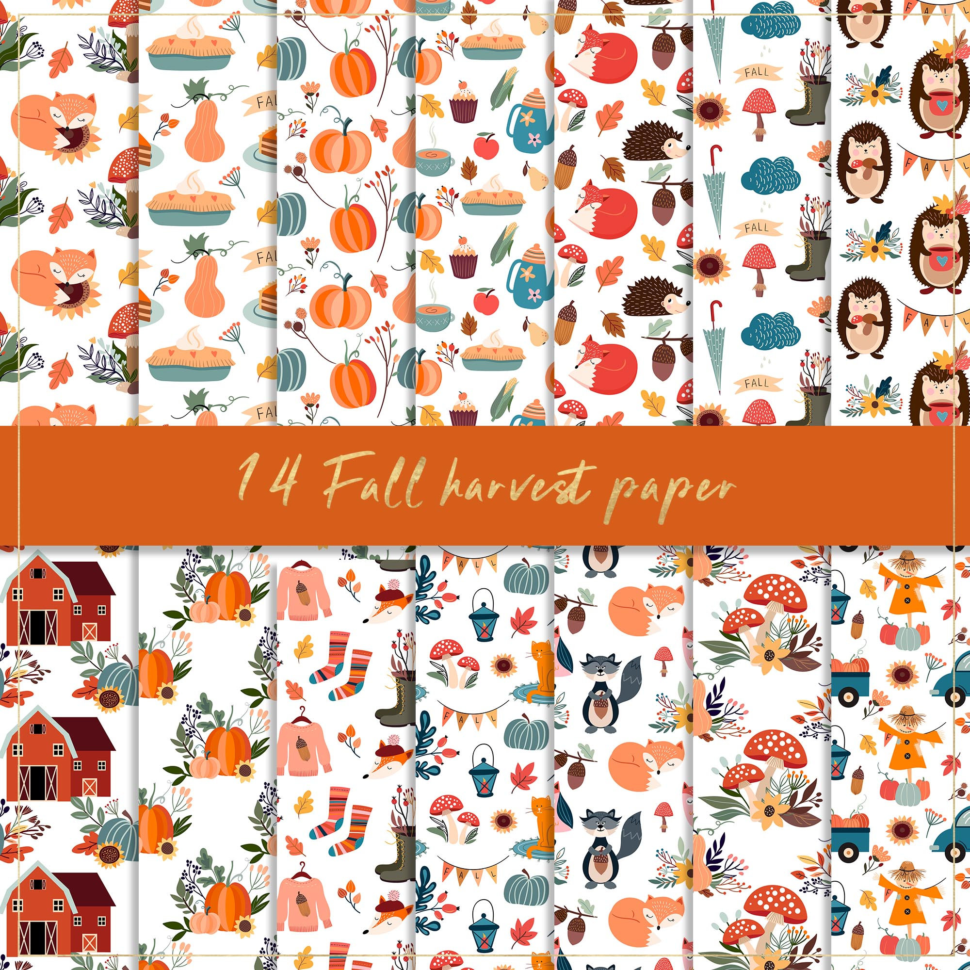 Fall Harvest Digital Paper, Seamless Pattern, Autumn Background ...