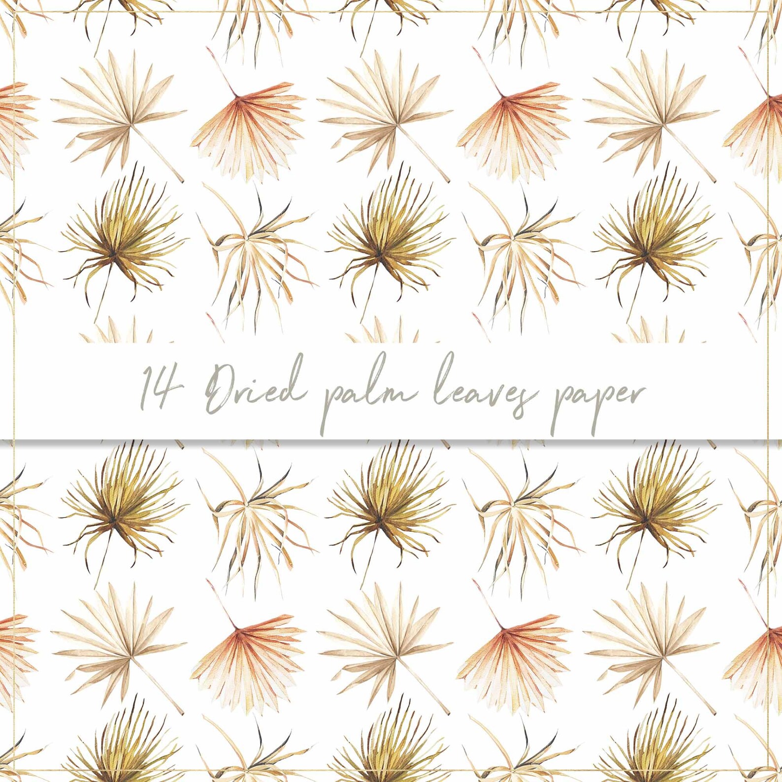 Dried Palm Leaves Digital Paper, Seamless Pattern, Bohemian Paper ...