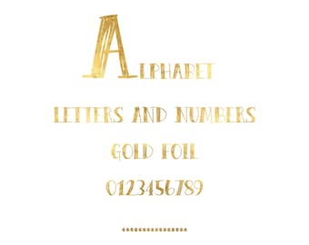 Gold Foil Alphabet and Numbers Clip Art (Digital Download)