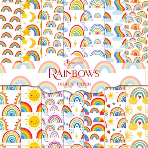 Papel digital arco iris, patrón sin costuras, fondo arco iris, telón de fondo arco iris, arco iris de acuarela, papel de álbum de recortes, patrón de superficie,