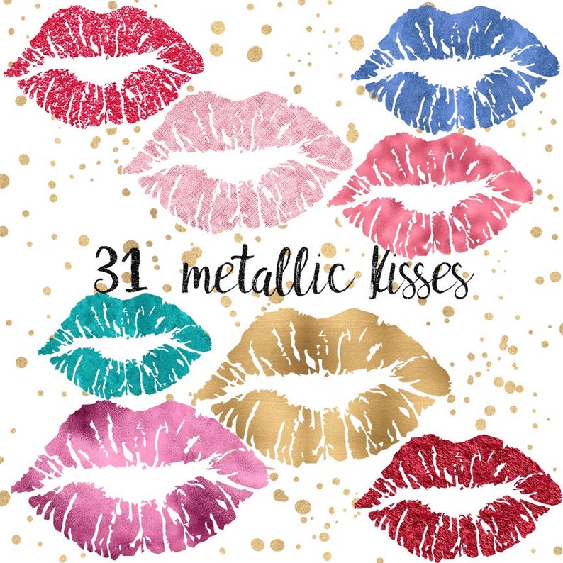 Gold Lips Clipart Glitter Clipart Metallic Lips Clipart Etsy