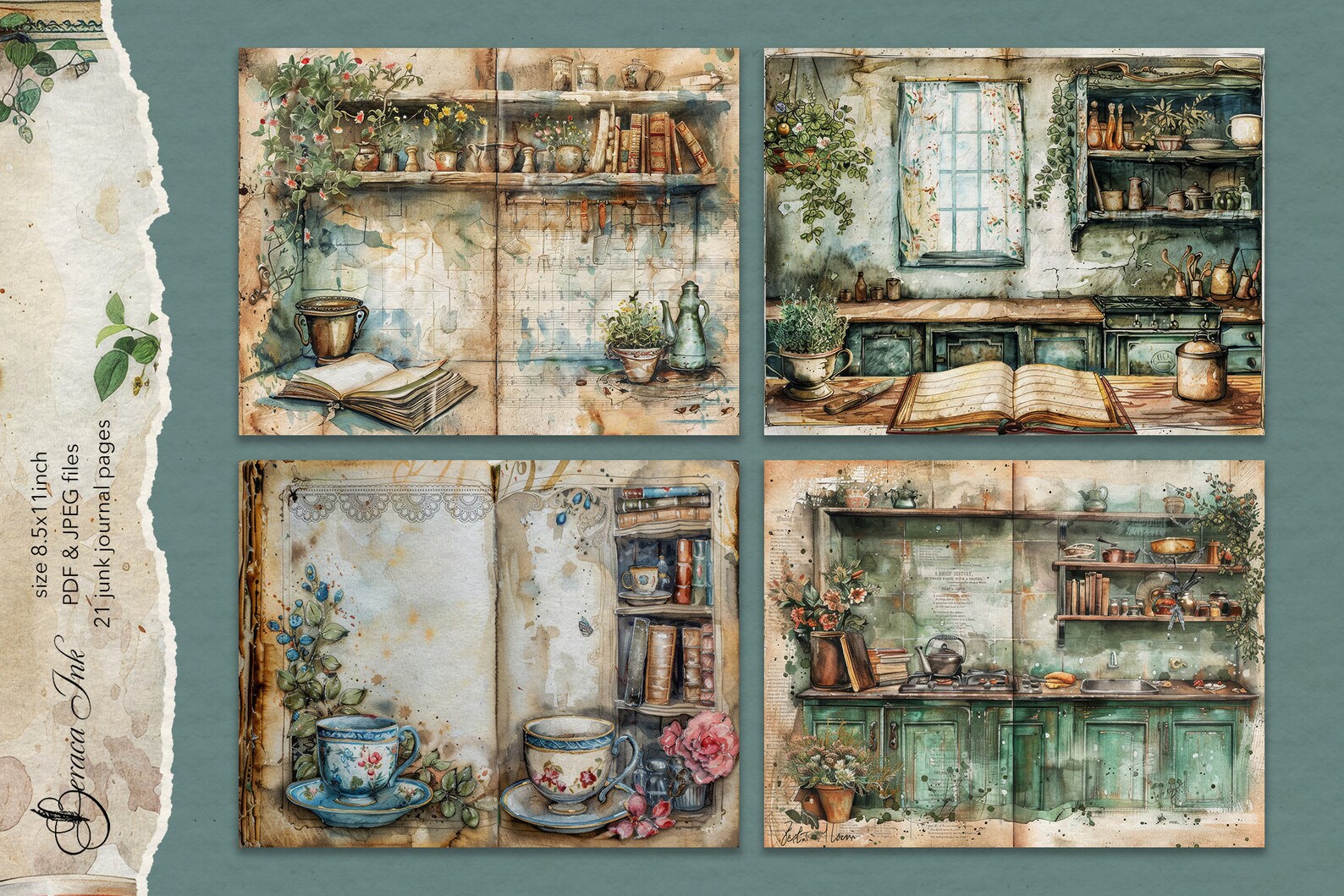 Vintage Kitchen Junk Journal Kit, Rustic Kitchen Journaling Paper ...