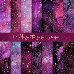 Magenta galaxy digital paper, cosmic paper, watercolor galaxy, space background, cosmic star, planet paper, pink galaxy paper, planner paper