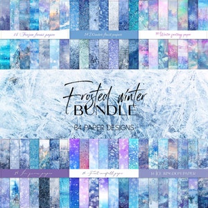 Gefrostetes Winter Bundle, digitales Papier, weiße Weihnachten, blauer Winter Hintergrund, Frost Papier, Schnee Kulisse, Eisreich, Winterfantasie