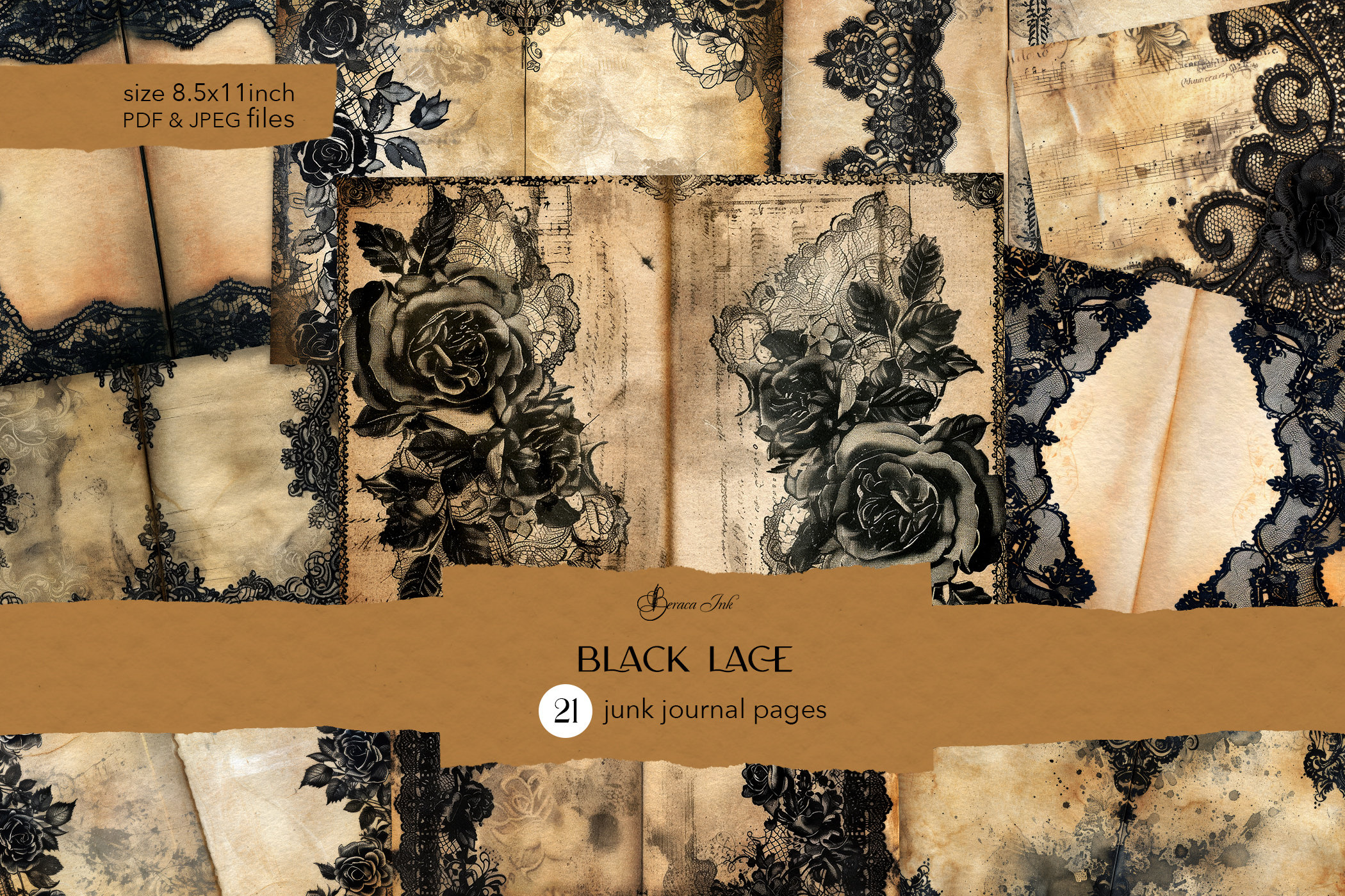 Black Lace Junk Journal, Gothic Victorian Lace Digital Journal, Vintage ...