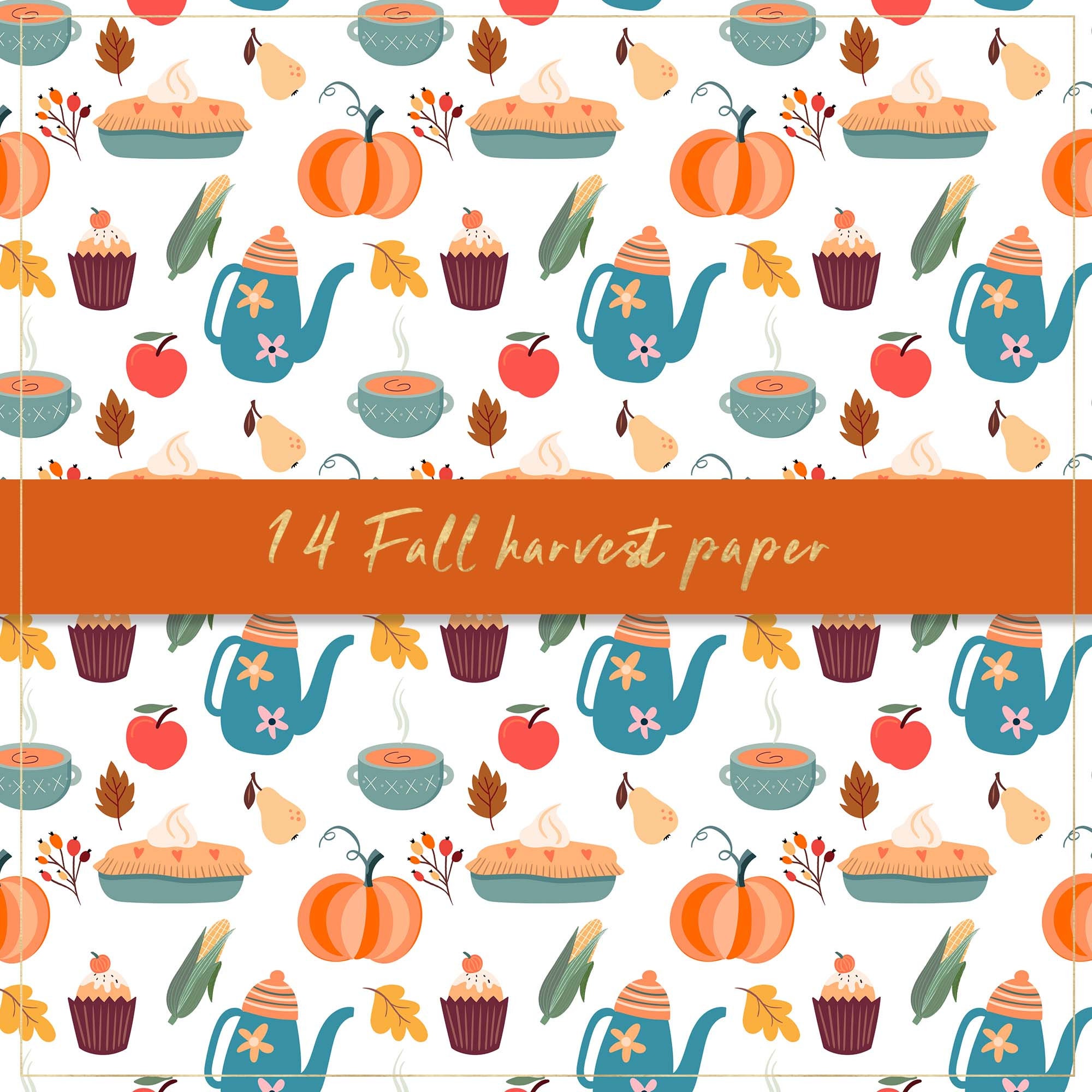 Fall Harvest Digital Paper, Seamless Pattern, Autumn Background ...