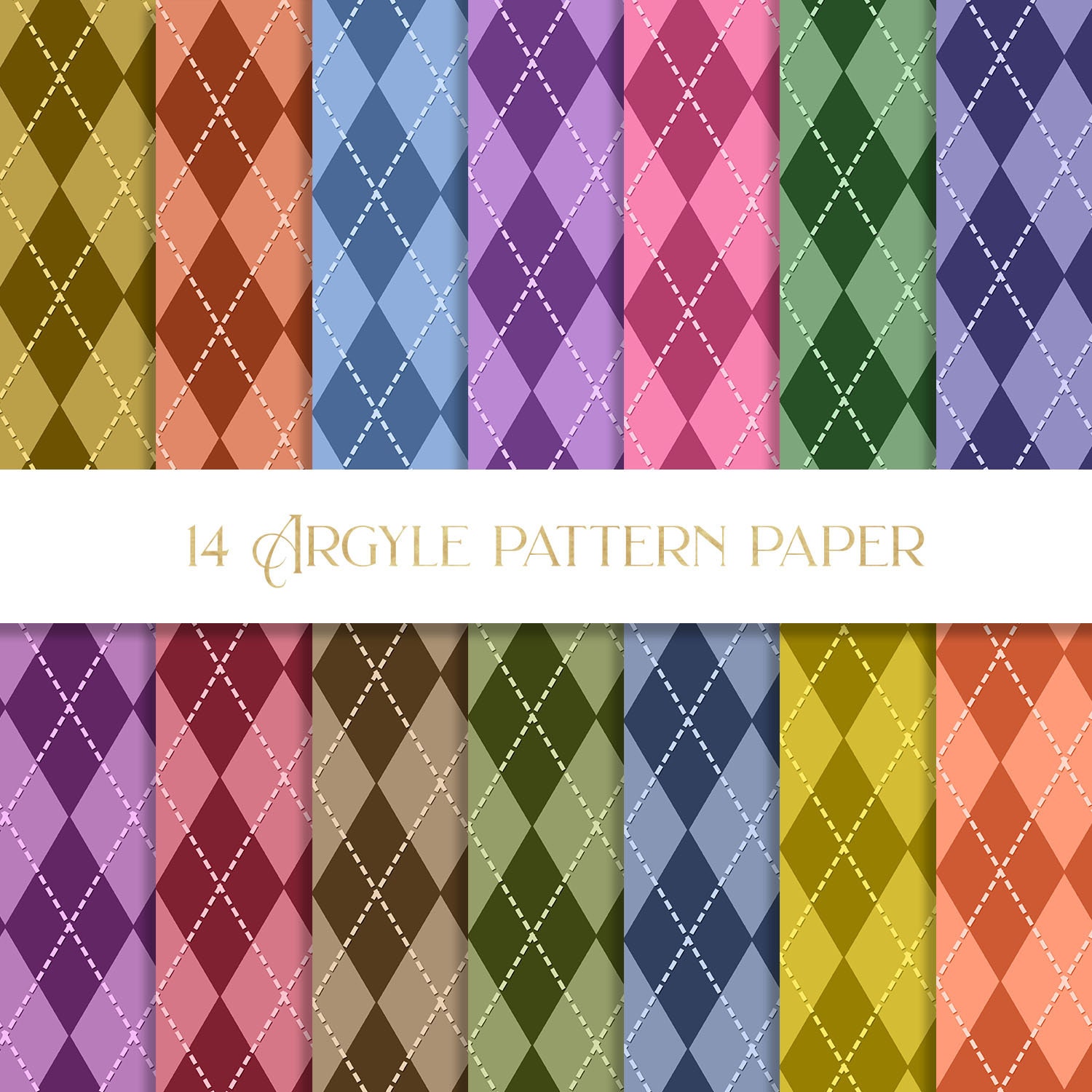 Argyle Pattern Digital Paper, Plaid Pattern, Stitched Diamond 