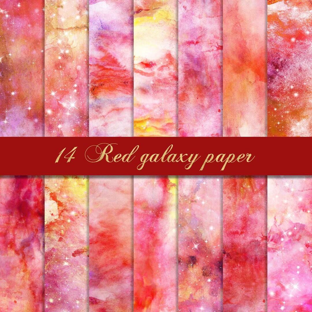 Red Galaxy Digital Paper, Watercolor Galaxy, Celestial Paper, Cosmic ...