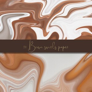 Może przedstawiać: Abstrakcyjny cyfrowy papier z brązowymi i białymi wirami. Tekst "Brown swirls paper" znajduje się na dole obrazu.