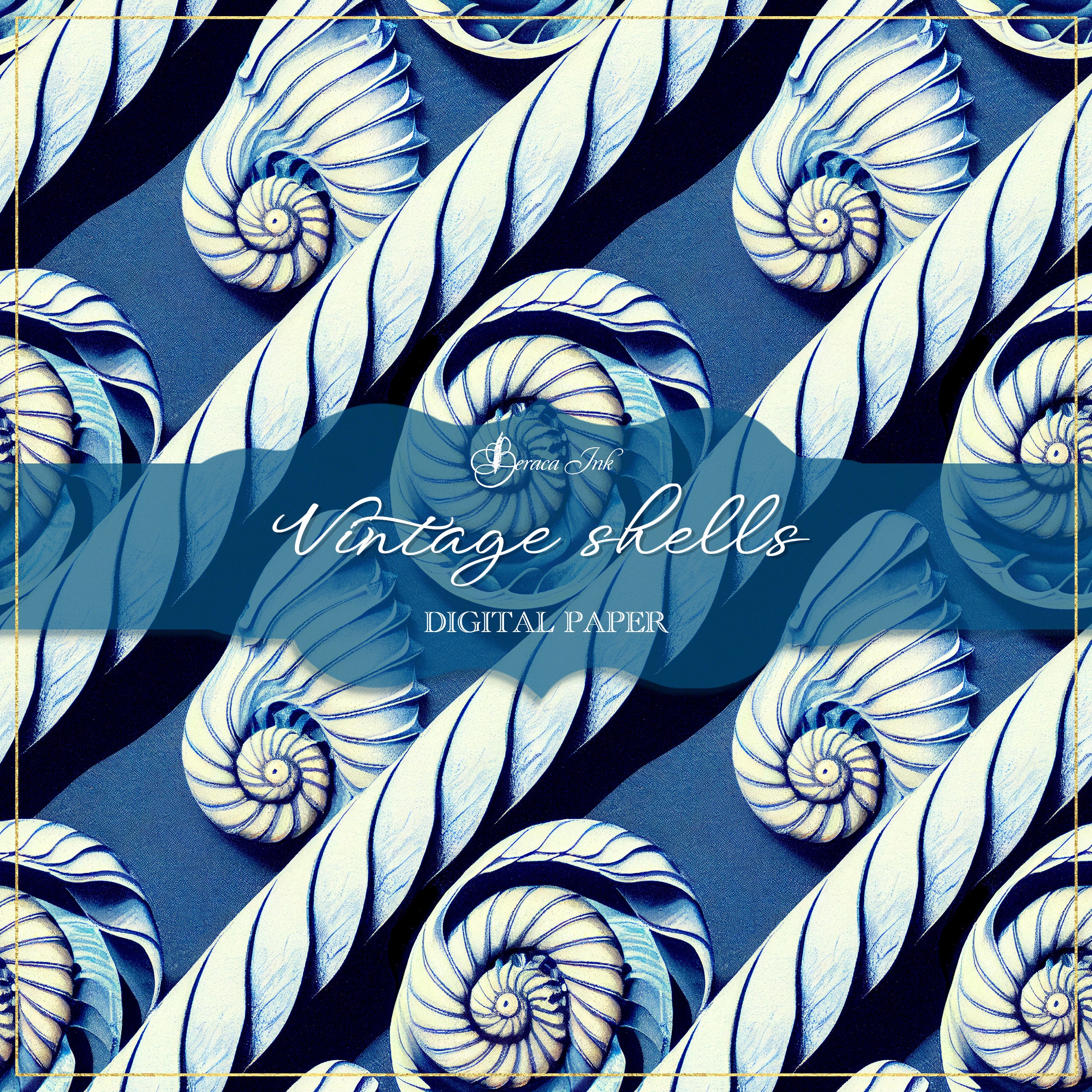 Shell Digital Paper Vintage Shells Digital Paper, Seamless Chinoiserie Pattern, Repeat ...