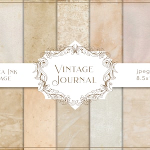 Vintage journal digital paper, pastel junk journal pages, coffee stained ephemera scrapbook, grunge paper pack, tea dye paper, blank journal