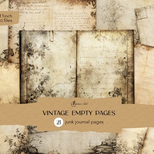 Páginas de diario vacías antiguas, diario grunge imprimible, hoja de collage de efímeras, álbum de recortes antiguo, marcos barrocos elegantes, cartas antiguas