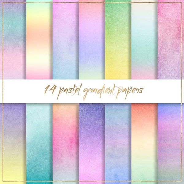 Pastel gradient digital paper, ombre digital paper, gradient pastel paper, pastel ombre paper, gradient watercolor paper, pastel watercolor