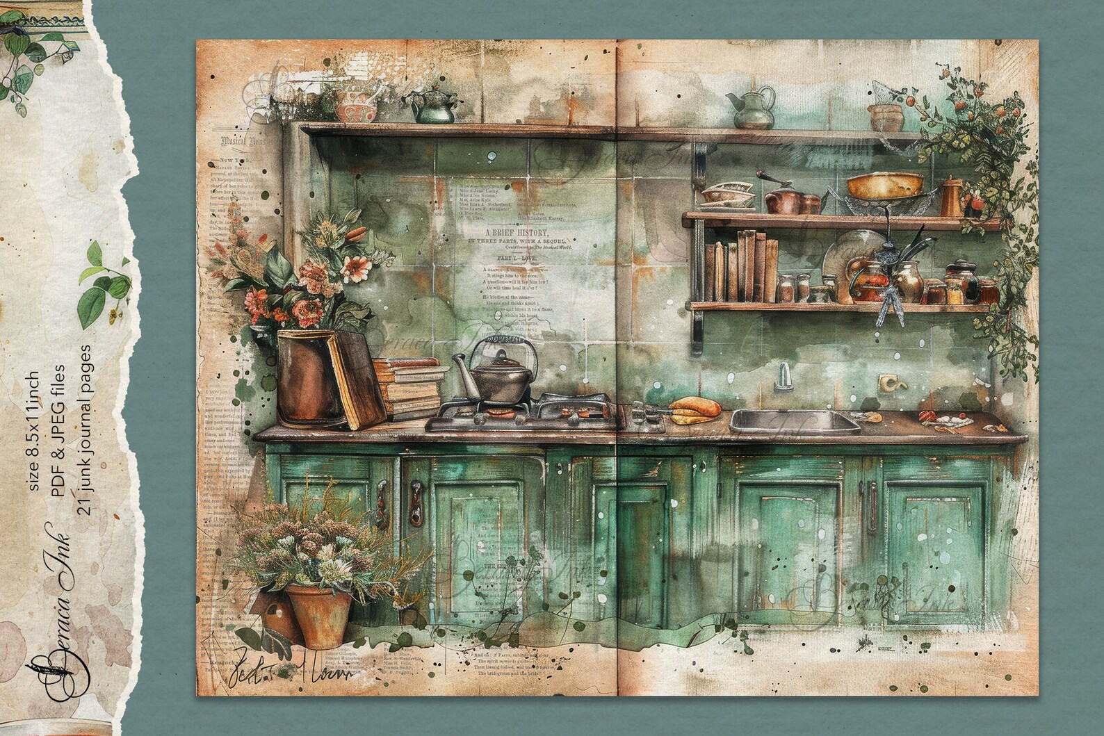Vintage Kitchen Junk Journal Kit, Rustic Kitchen Journaling Paper ...