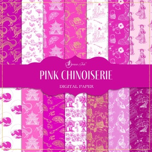 Carta digitale chinoiserie rosa, motivo senza soluzione di continuità, carta da parati asiatica, carta cinese, sfondo geisha, fondale giapponese, motivo tessuto,