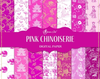 Pink chinoiserie digital paper, seamless pattern, asian wallpaper, Chinese paper, geisha background, Japanese backdrop, fabric pattern,