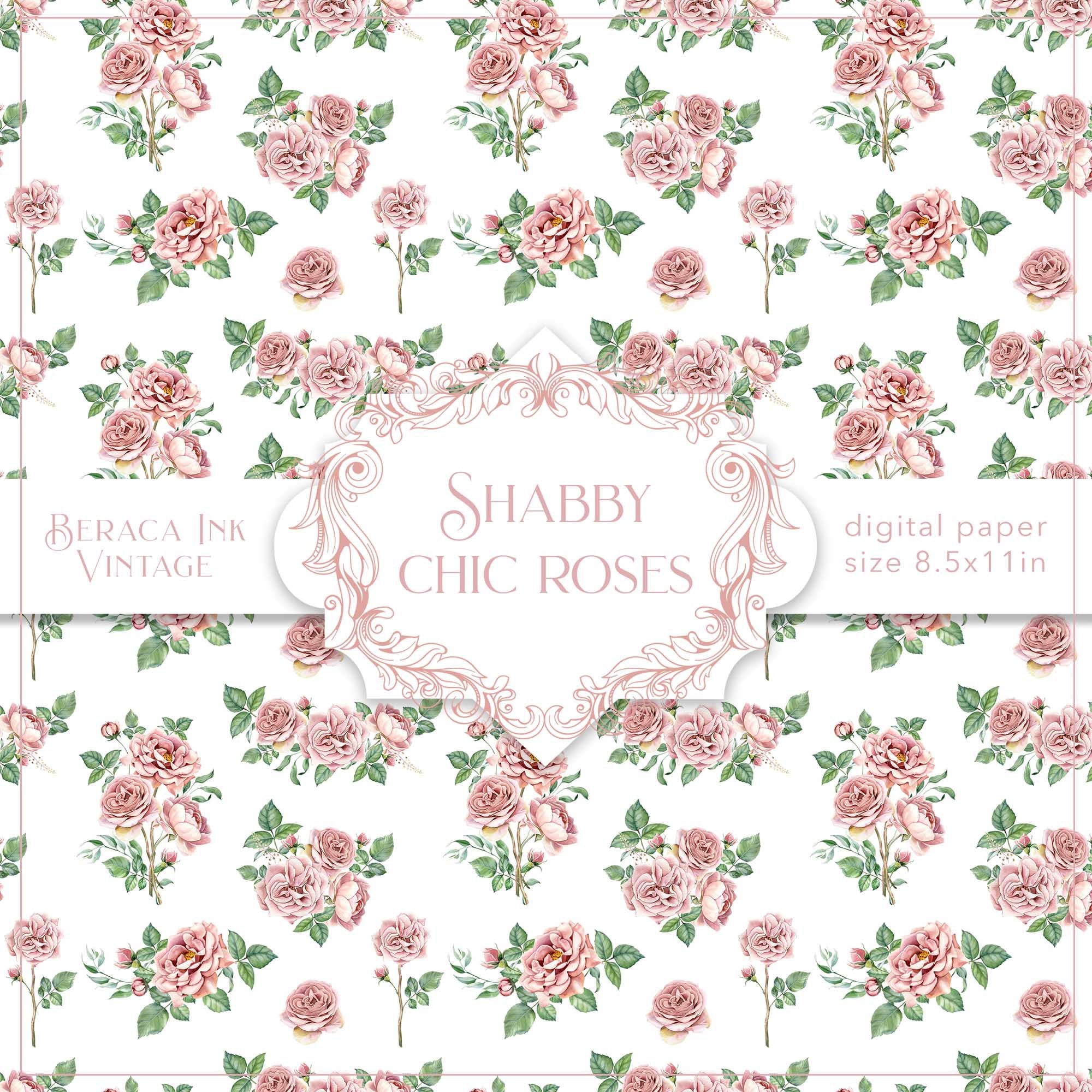 Shabby Chic Roses Digital Paper, Seamless Pattern, Vintage Wallpaper ...