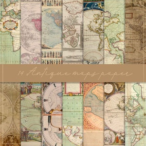 Antike Landkarten digitales Papier, Vintage Landkarten, Junk Journal Karten, Ephemera Papier, Vintage Tapete, alte Reisekarten, Planerpapier
