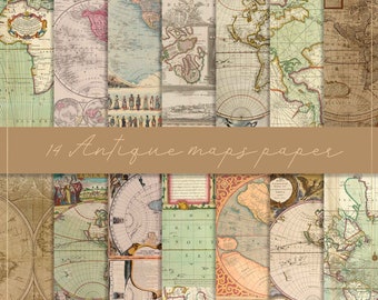 Cyfrowy papier do map antycznych, mapy vintage, mapy do dzienników, papier do ulotek, tapeta vintage, stare mapy podróżne, papier do planera