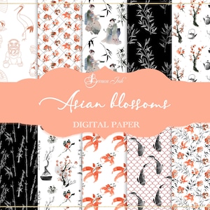 Può includere: Un set di 10 carte digitali con design di ispirazione asiatica. Le carte presentano vari motivi, tra cui fiori di ciliegio, bambù, pesci koi e gru. Le carte sono perfette per lo scrapbooking, la creazione di biglietti e altri progetti di artigianato.