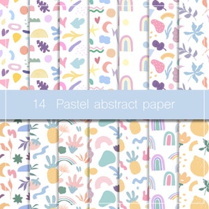 Pastel abstract digital paper, modern background, pink abstract shapes, pastel boho seamless pattern, rainbow memphis pattern, geometric