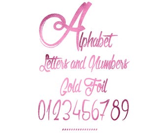 Rosa Foil Alphabet, Rosegold Buchstaben, Zahlen (PNG Digital Download)