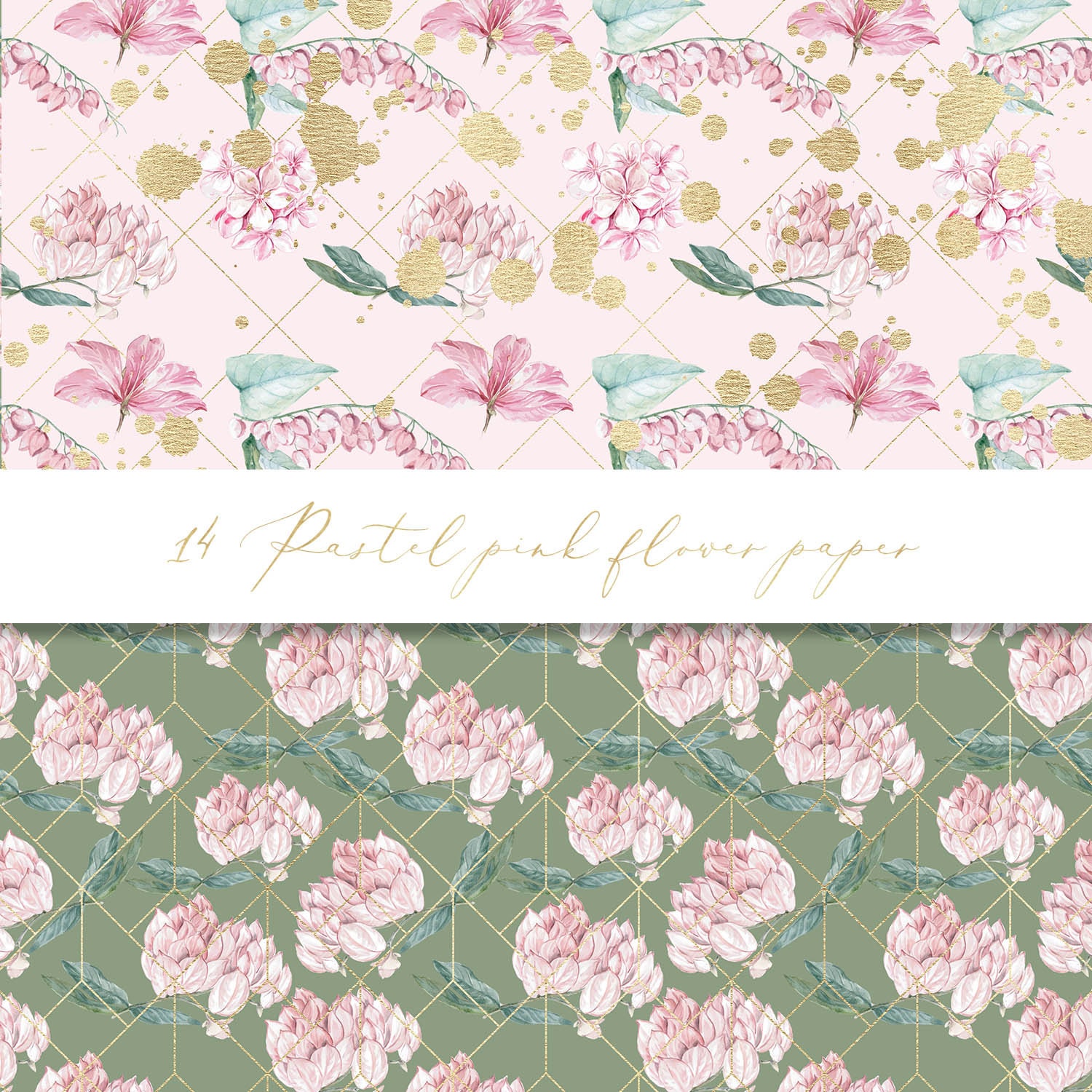 Pastel Pink Flowers Digital Paper, Pastel Textures, Watercolor Flowers ...