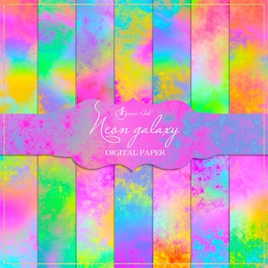 Neon Galaxie digitales Papier, Wolken Muster, Regenbogen Hintergrund, abstrakter Hintergrund, Nebel Papier, bunte Tapete, Himmelspapier, Weltraum