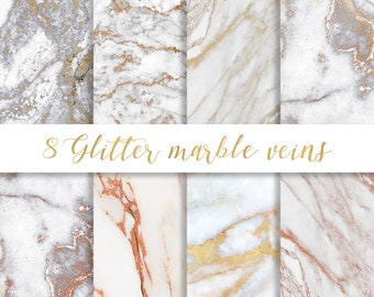 Digitaal glittermarmerpapier, roségouden adermarmerpapier (digitale download)