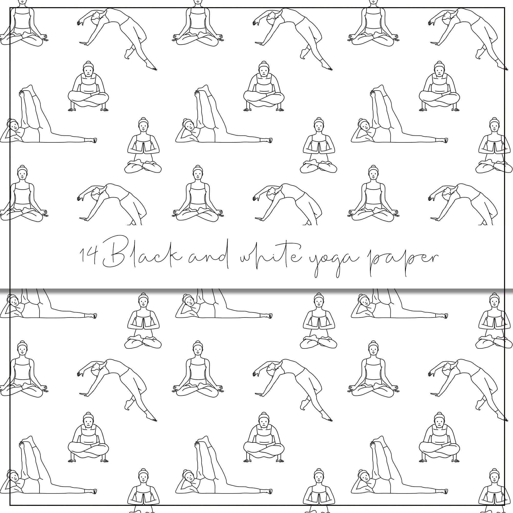Black and White Yoga Digital Paper Yoga Seamless Pattern Etsy