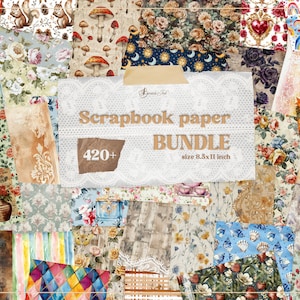 K&ouml;nnte beinhalten: Ein digitales Scrapbook-Papierpaket mit &uuml;ber 420 Designs. Die Papiere zeigen eine Vielzahl von Mustern, darunter florale, geometrische und abstrakte Designs. Die Papiere sind 8,5 x 11 Zoll gro&szlig;.