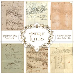 May include: Antique letter paper digital paper pack with a vintage aesthetic. The paper is aged and has a distressed look. The paper is 8.5 inches by 11 inches.