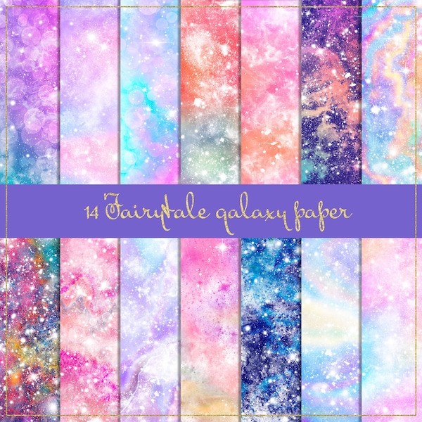 Fairytale galaxy digital paper, pink galaxy, cosmic backdrop, clouds texture, space background, night sky stars, nebula paper, planets paper