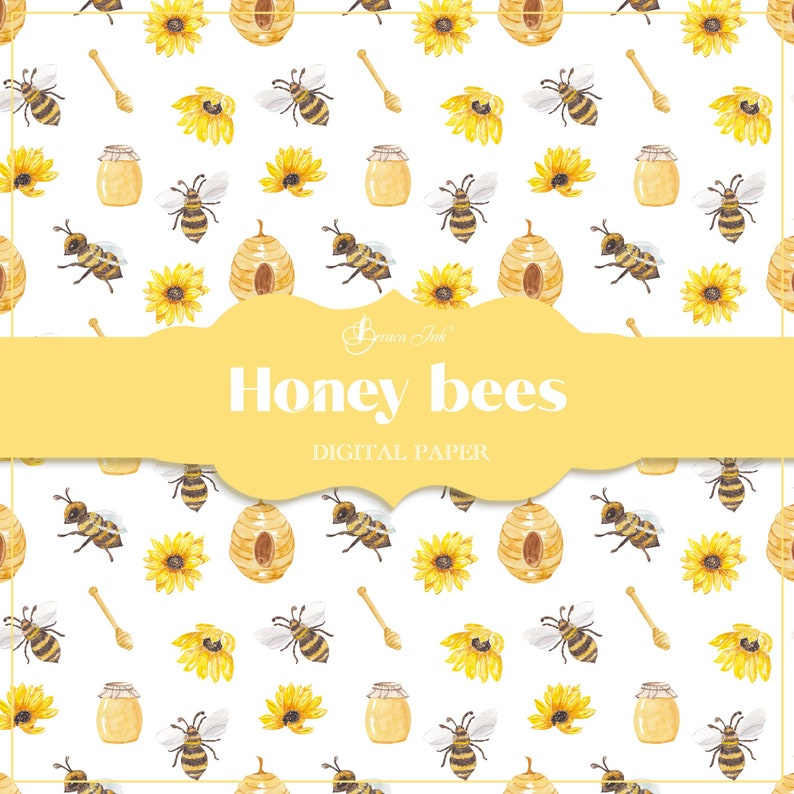 Honey Bees Digital Paper Seamless Pattern Sunflower - Etsy