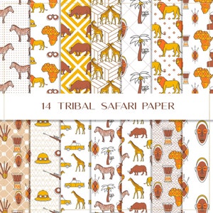 Tribal safari digital paper, seamless paper, jungle animals, african safari, zoo background, hunting pattern, geometric pattern, giraffe