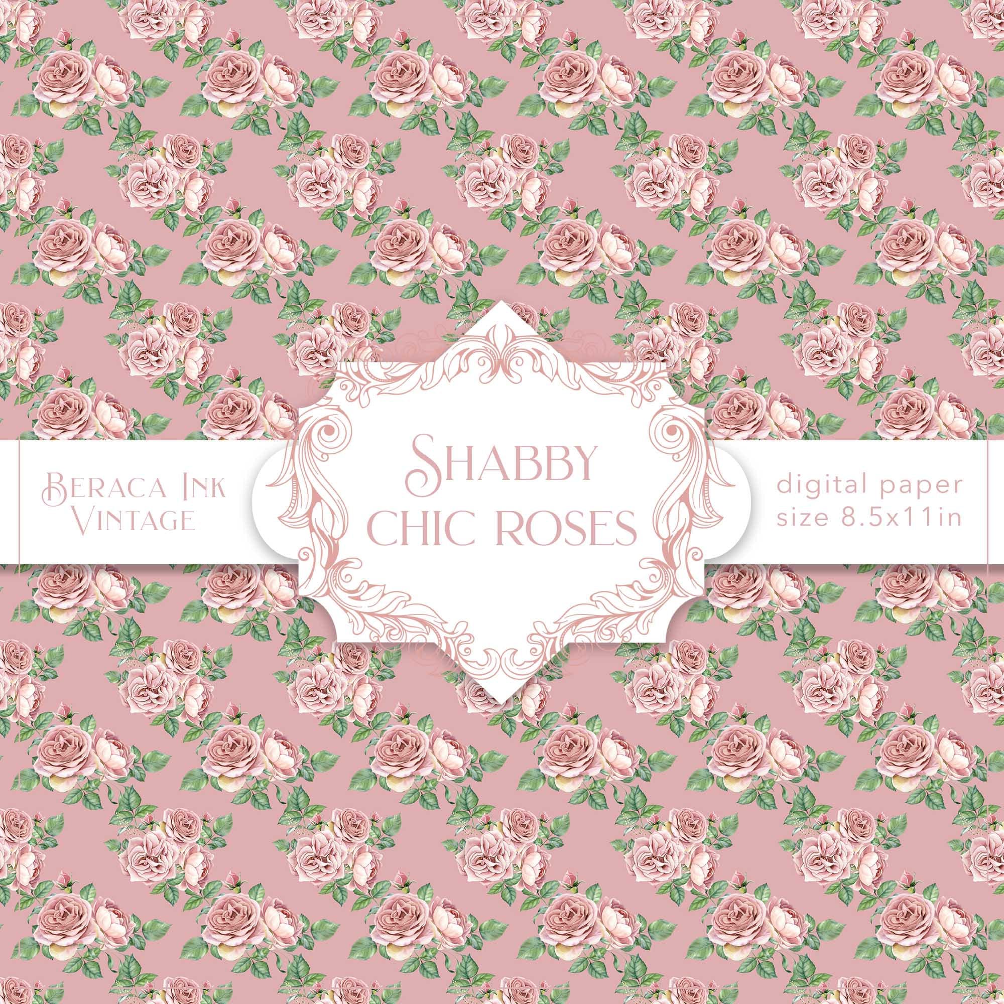 Shabby Chic Roses Digital Paper, Seamless Pattern, Vintage Wallpaper ...