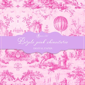 Purple pink chinoiserie digital paper, asian pattern, Chinese wallpaper, geisha paper, Japanese backdrop, fabric pattern, floral scrapbook image 2