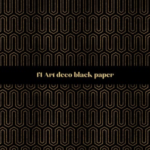 May include: Black background with a gold geometric pattern. The text "Art deco black paper" is in the center of the image.