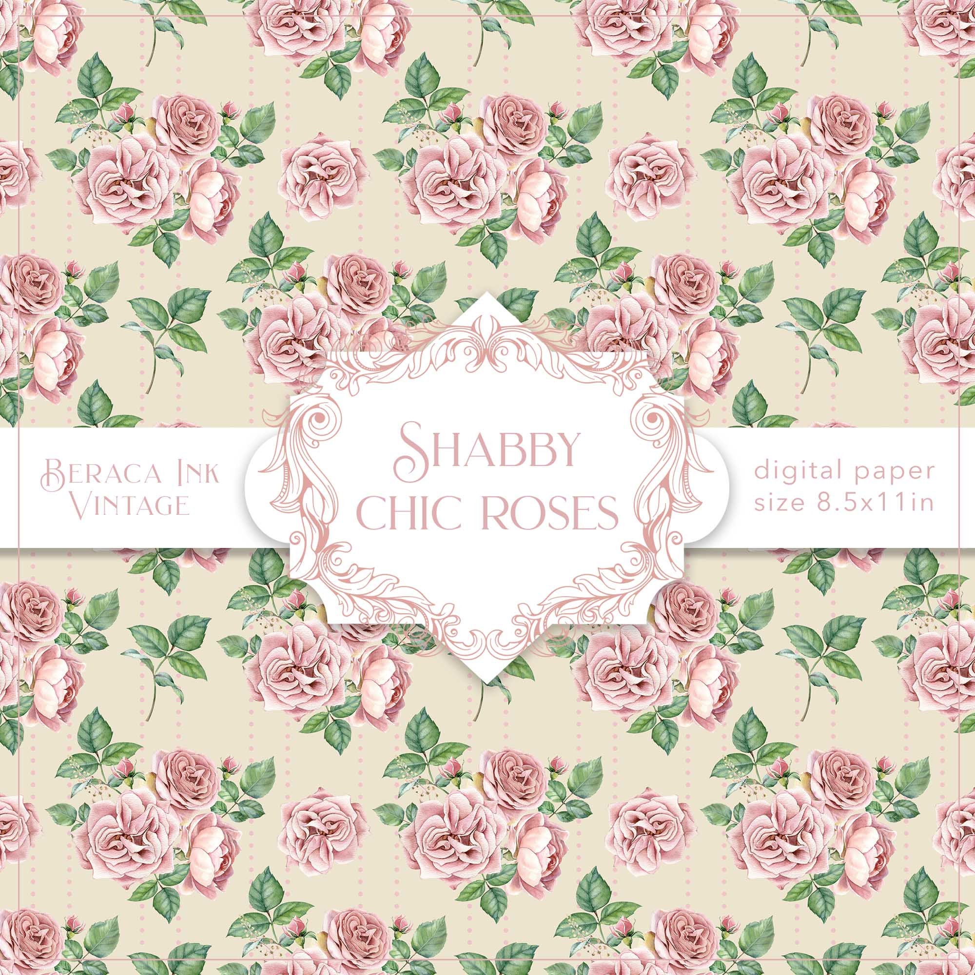 Shabby Chic Roses Digital Paper, Seamless Pattern, Vintage Wallpaper ...